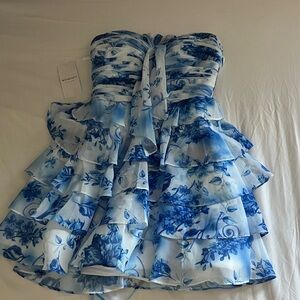 NWT- Floral Blue Formal Ruffle Dress